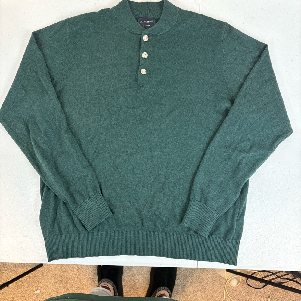 Grand Frank Stockholm Sweater Mens XL Green Wool Cashmere Blend LS Henley